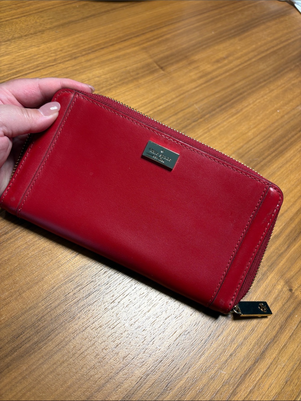 kate spade Red Zip-Around Leather Wallet
